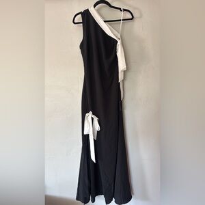 Lulu's Black and White Asymmetrical Tie Front Cocktail Dress